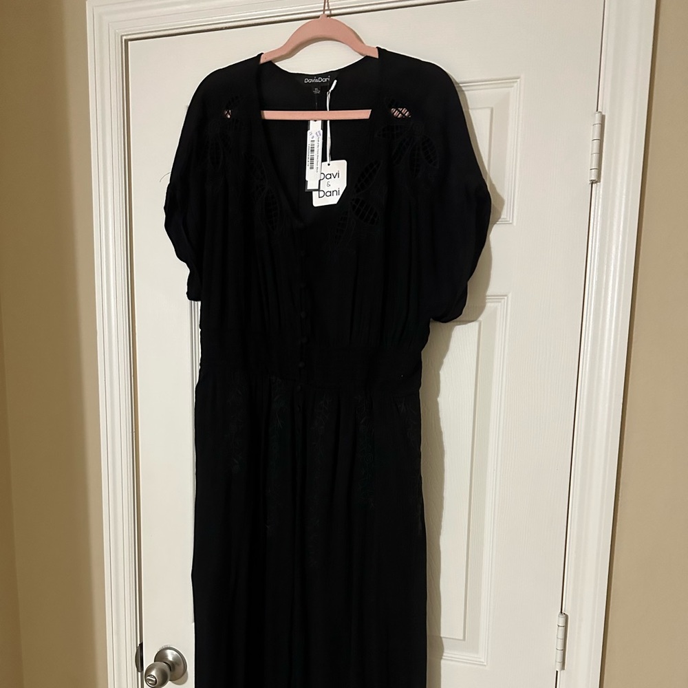 David & Dani Embroidered Black Dress